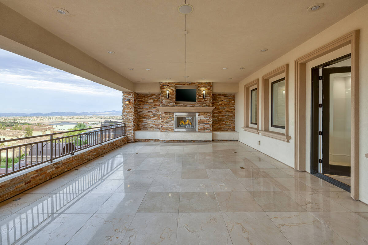 The balcony has a fireplace. (Las Vegas Sotheby’s International)