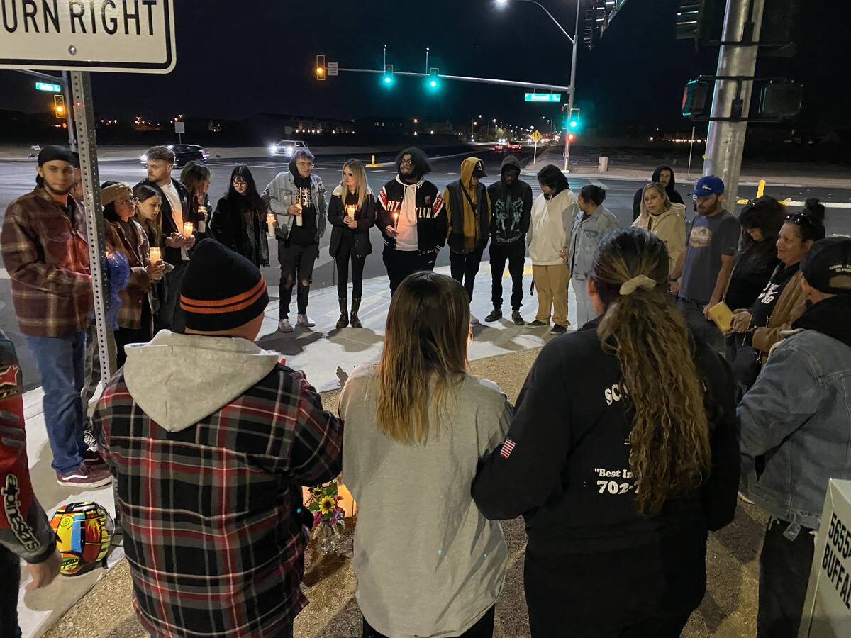 Family and friends of Corinthian Nordahl gather at the corner of West Russell Road and South Bu ...