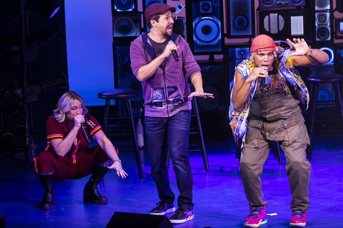 Lin-Manuel Miranda, co-creator of Freestyle Love Supreme, performs alongside cast members Kaila ...