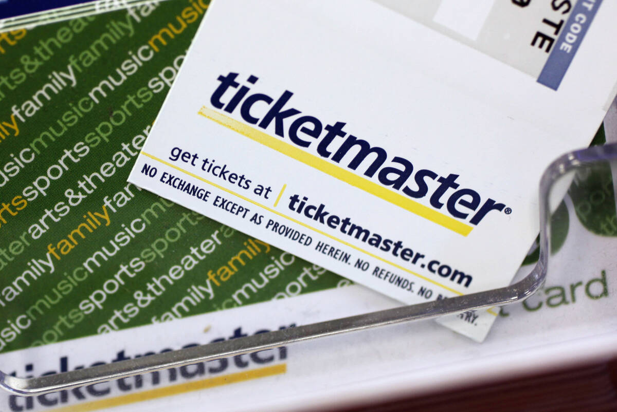 FILE - Ticketmaster tickets and gift cards are shown at a box office in San Jose, Calif., on Ma ...
