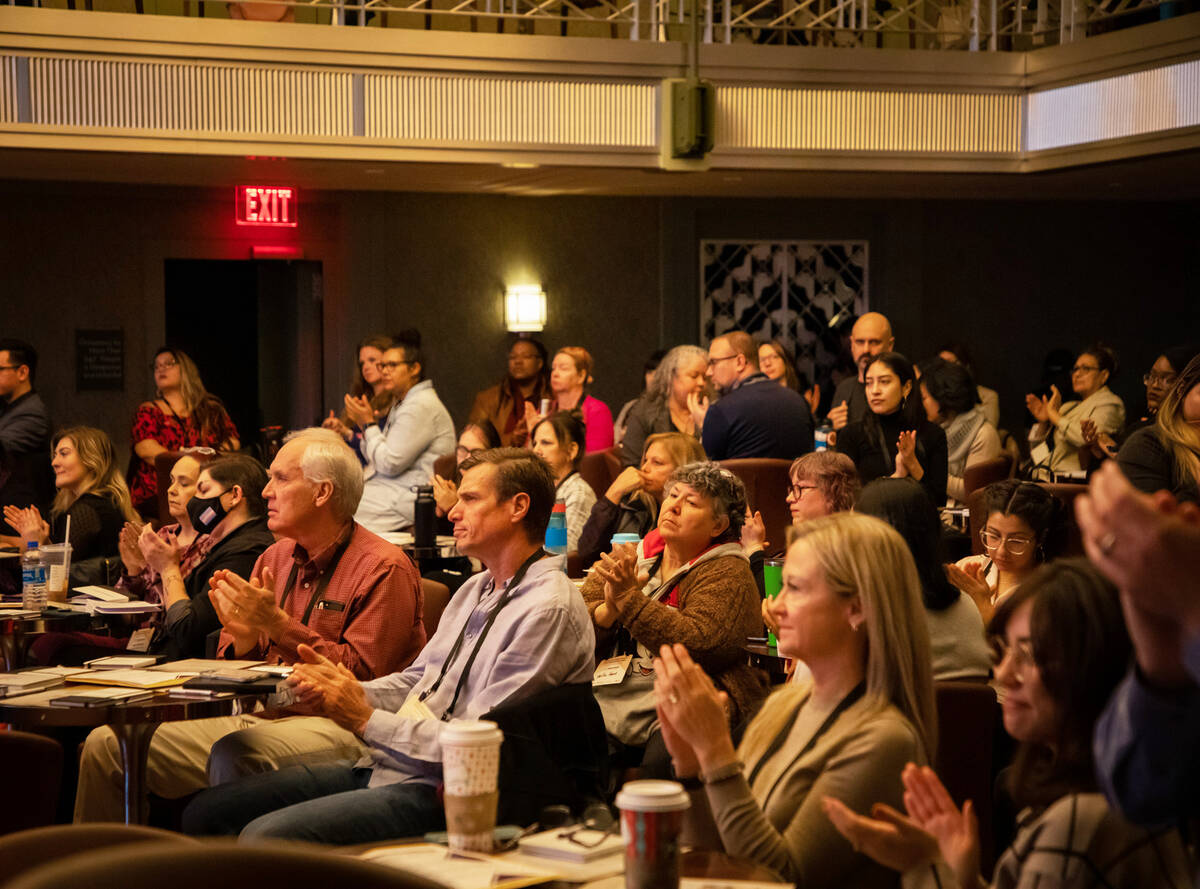 Audience members applaud after listening to speakers at the annual Nevada Public Health summit ...