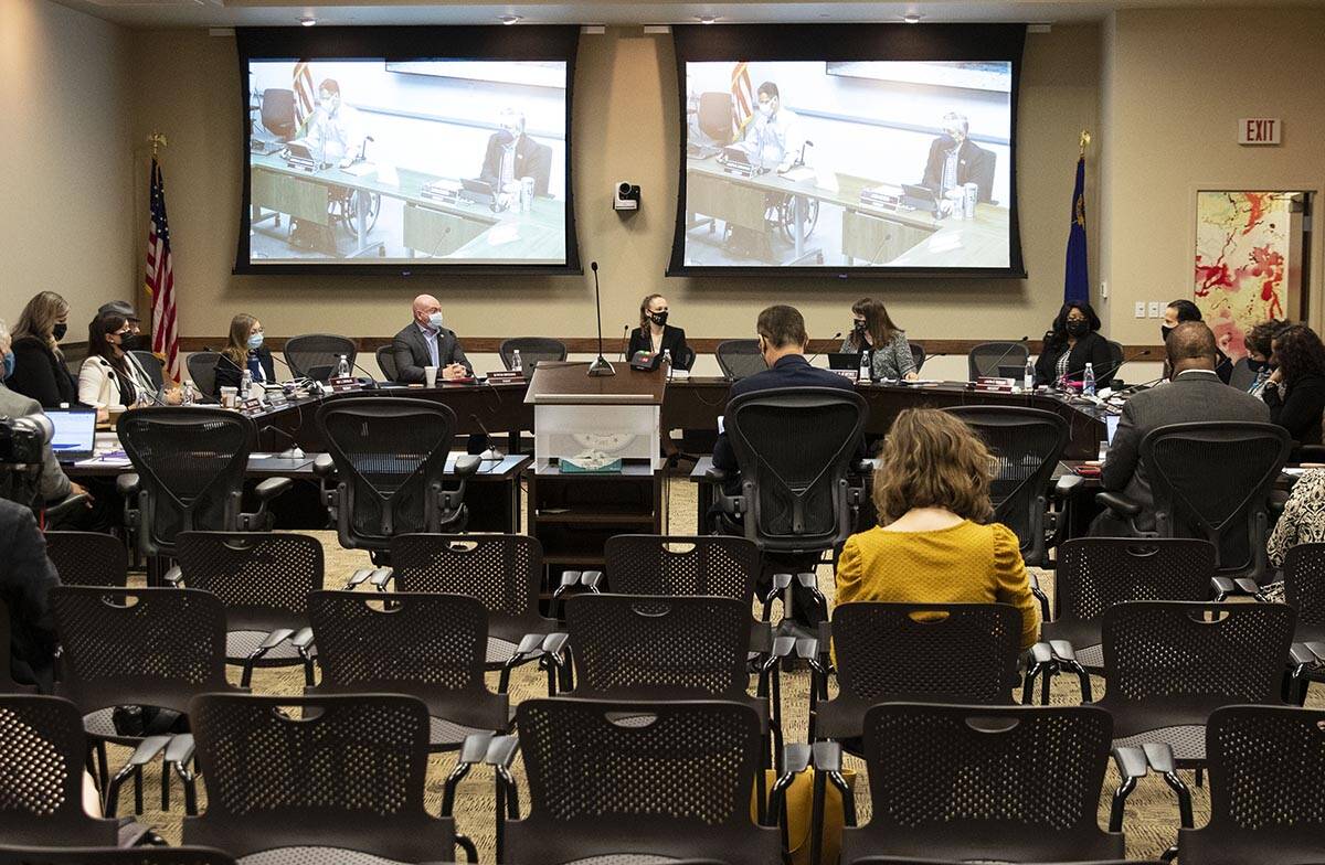 The Nevada System of Higher Education holds a meeting Nov. 12, 2021, in Las Vegas. (Bizuayehu ...