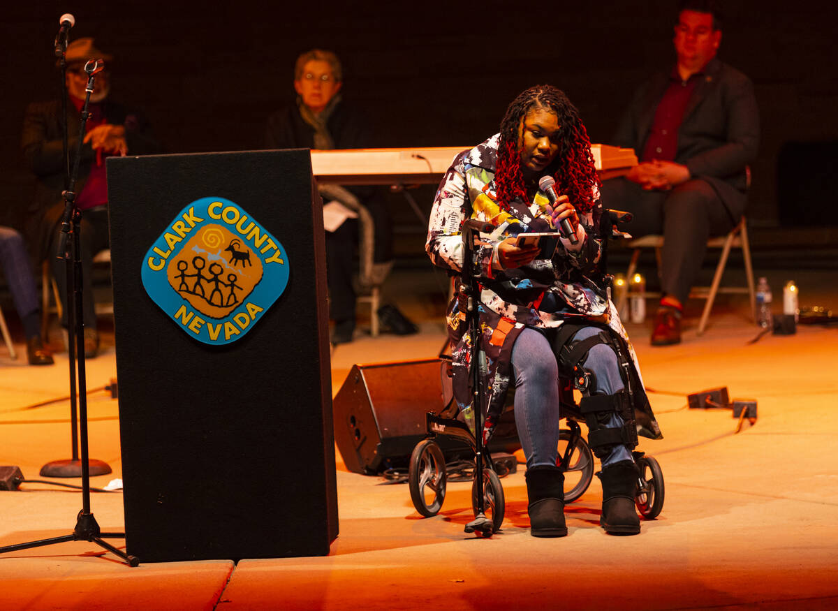 Tiffani May Noel, who survived a January crash that left 9 dead, speaks during a ceremony honor ...