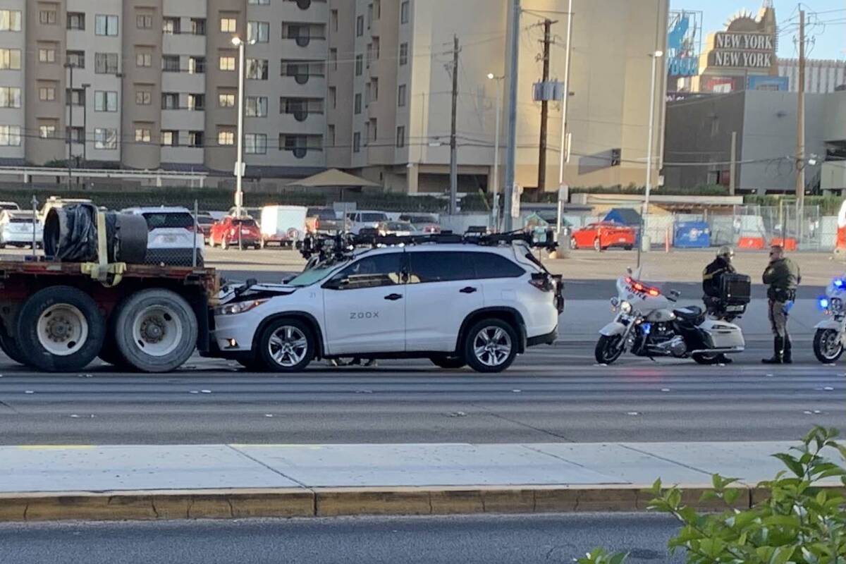 A Zoox fully autonomous vehicle was involved in a crash with a tractor-trailer on Harmon Avenue ...