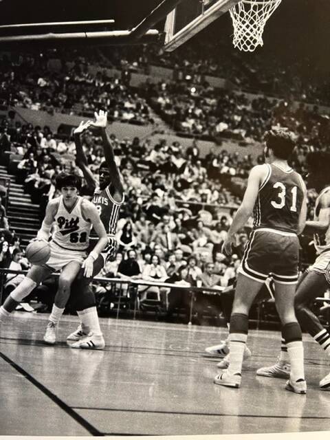 Former UNLV women's basketball coach Jim Bolla, left, shown while playing college basketball fo ...