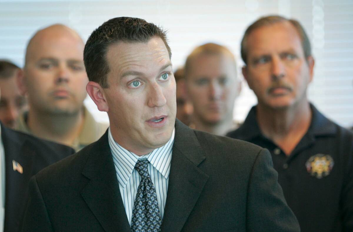 Henderson police officer Gary Hargis speaks during a press conference in Las Vegas in August 20 ...