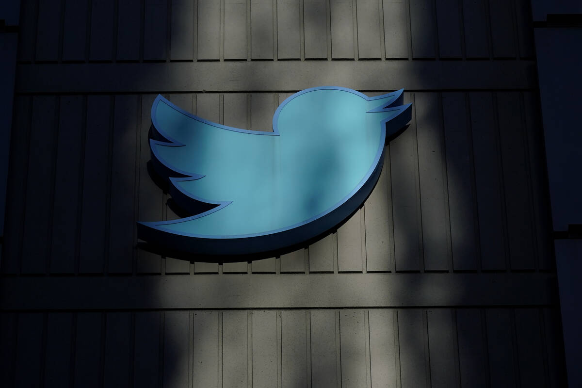 A sign at Twitter headquarters is shown in San Francisco, Friday, Nov. 18, 2022. (AP Photo/Jeff ...