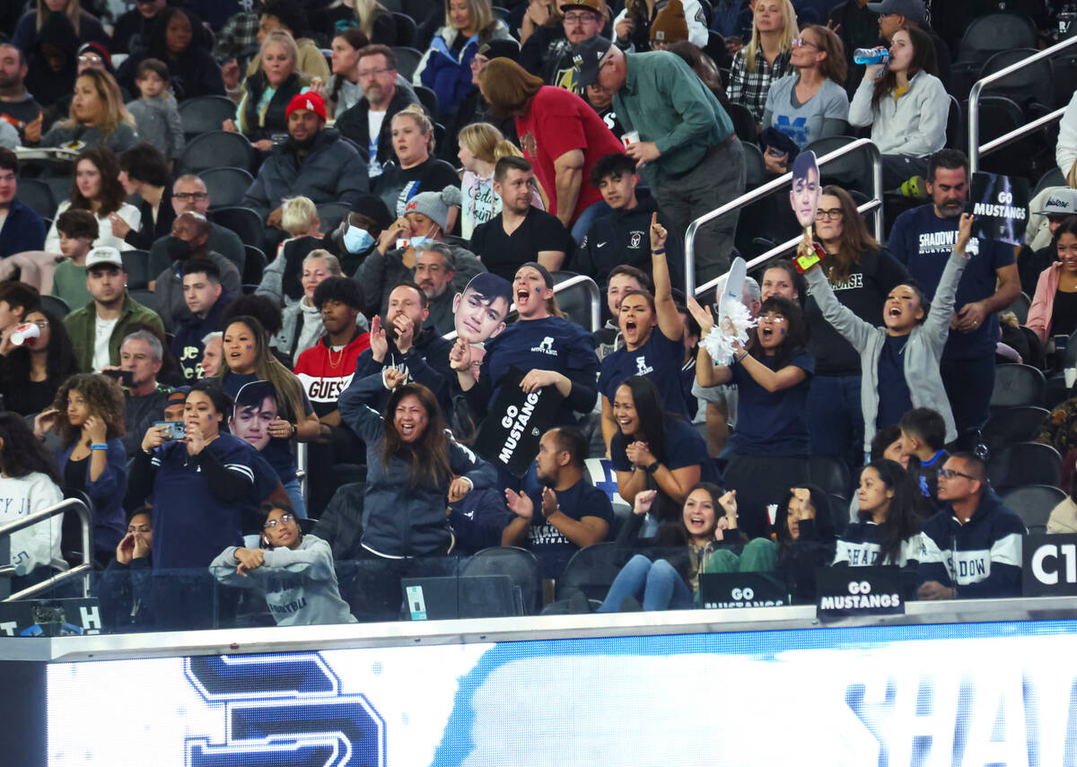 Shadow Ridge fans celebrate a touchdown against Silverado during the first half of the Class 4A ...