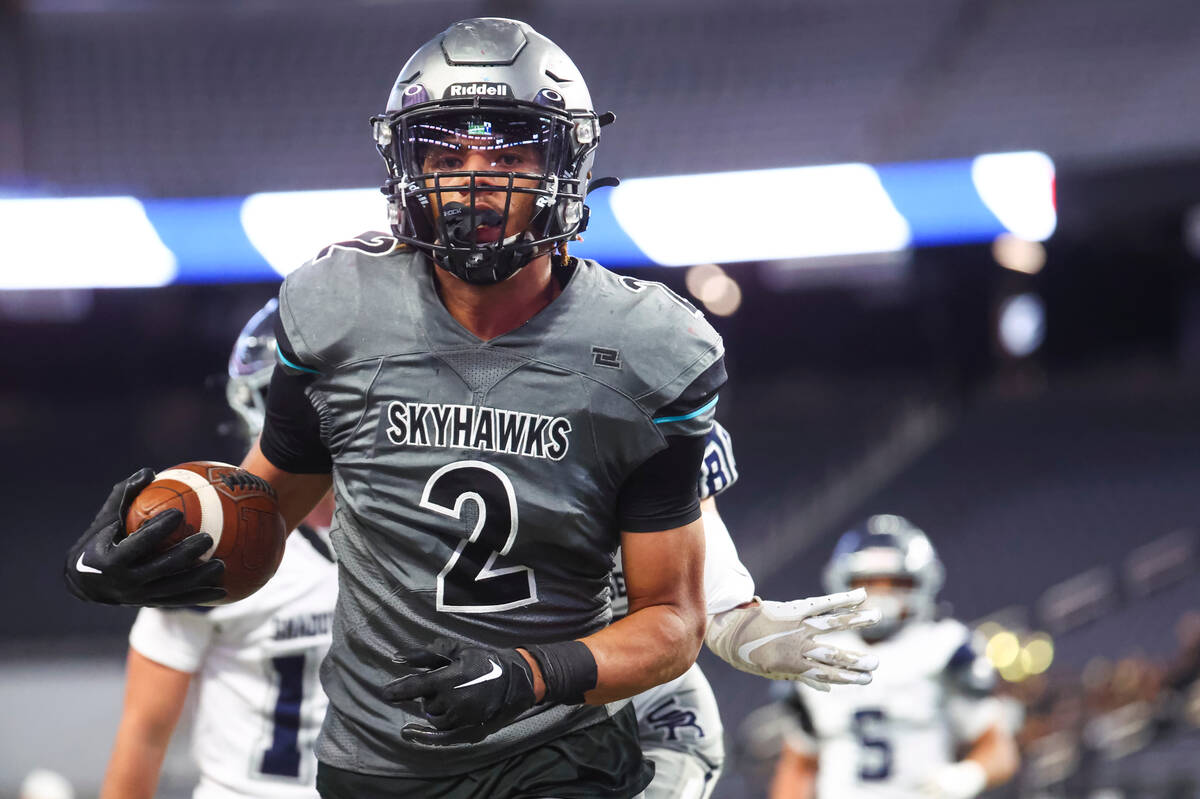 during the first half of the Class 4A football state championship game at Allegiant Stadium on ...
