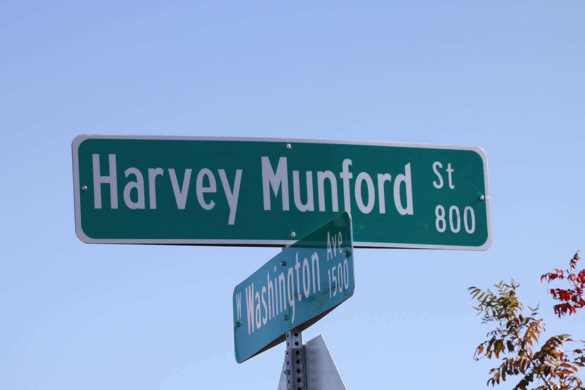 A new street sign for "Harvey Munford Street,” is seen, Thursday, Nov. 10, 2022, af ...