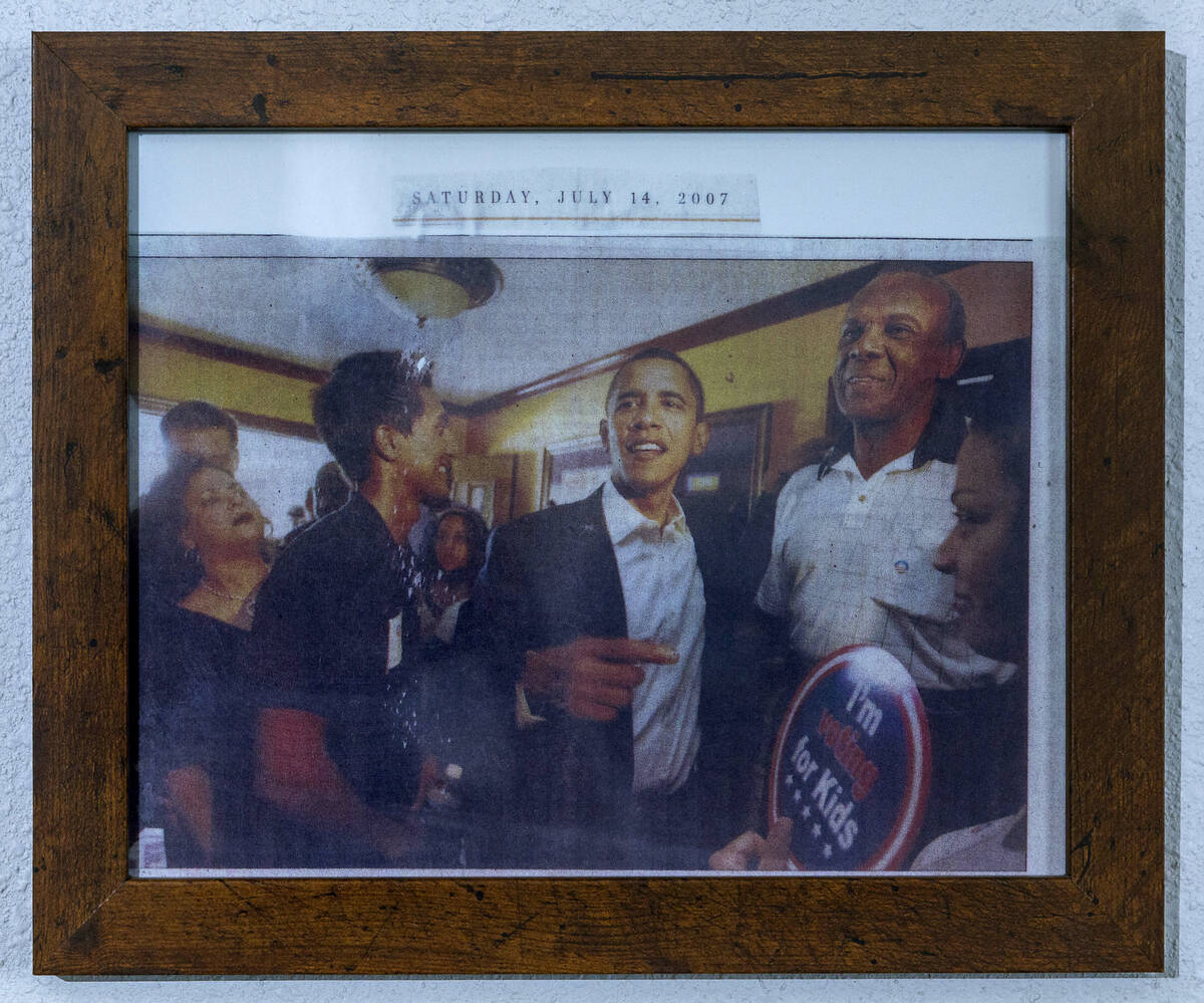 Photo of Harvey Munford, right, with President Barak Obama whom he supported and is very fond o ...