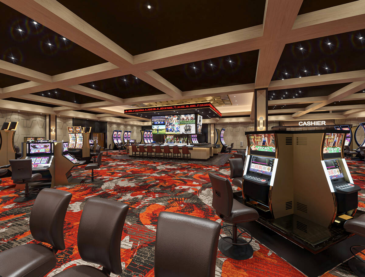 An interior rendering of the casino showcases details of the slot floor and main bar. (Courtesy ...