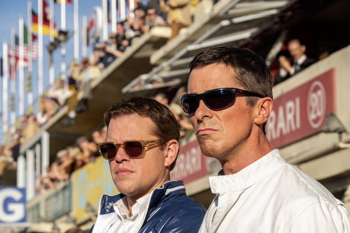 Matt Damon, left, and Christian Bale in "Ford v Ferrari." (Merrick Morton/20th Centur ...