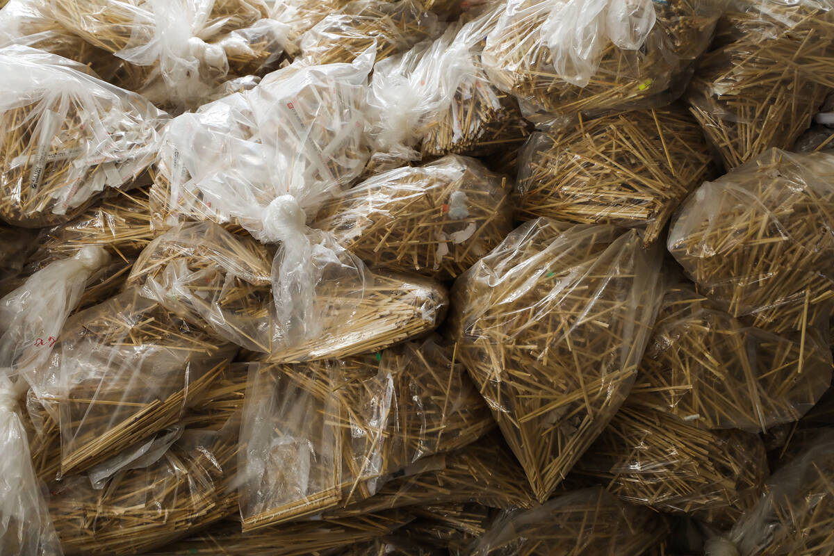 Piles of used chopsticks at ChopValue’s factory in Las Vegas, Tuesday, Nov. 22, 2022. Th ...