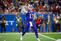 Buffalo Bills quarterback Josh Allen (17) passes against the Cleveland Browns during an NFL foo ...