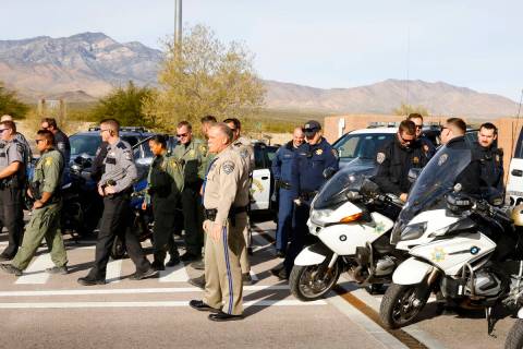 The California and Nevada Highway Patrol officers gathered at CHP Mountain Pass JPOE, on Wednes ...