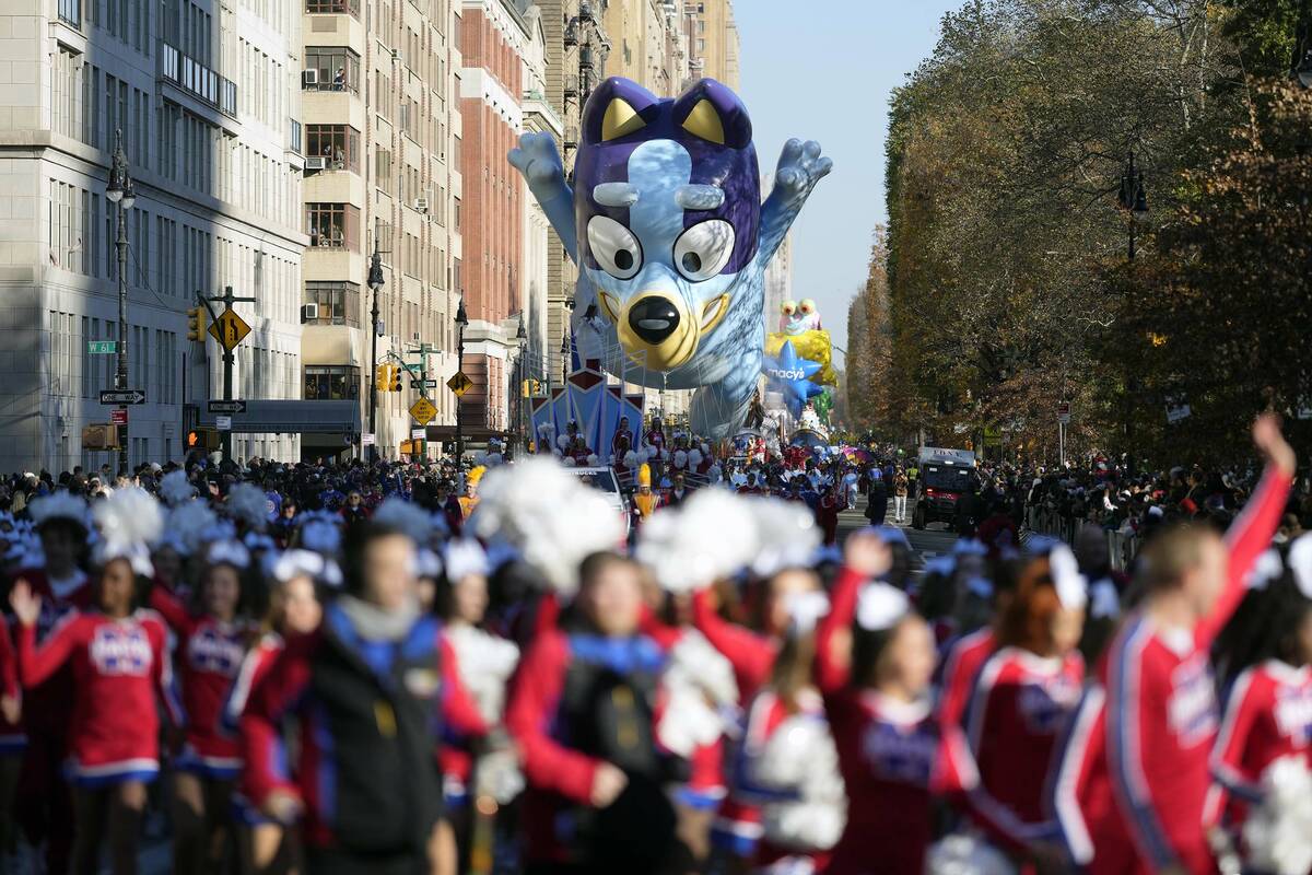 The Bluey balloon floats in the Macy's Thanksgiving Day Parade on Thursday, Nov. 24, 2022, in N ...