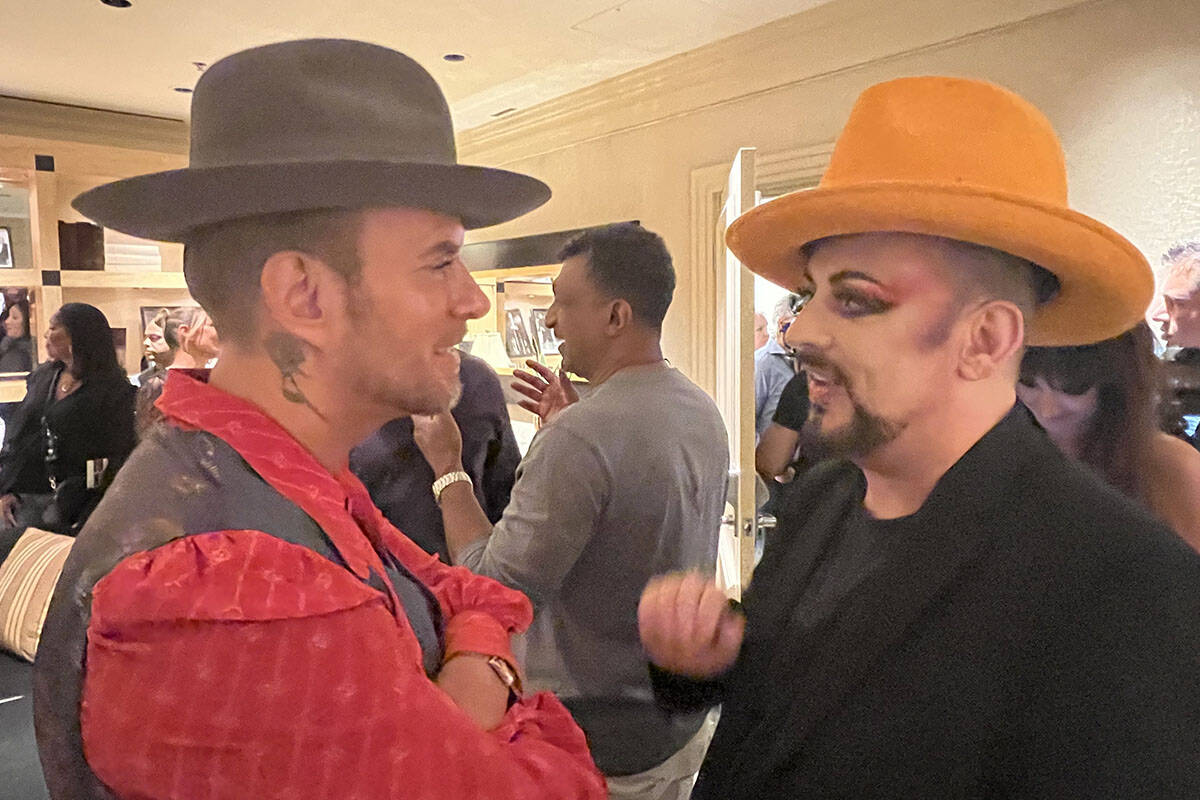 Matt Goss, left, chats with Boy George at Wynn Las Vegas following Culture Club's show at Encor ...