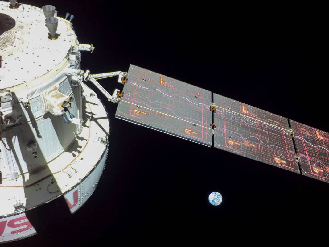This image provided by NASA shows flight Day 9 imagery that NASA's Orion spacecraft captured lo ...