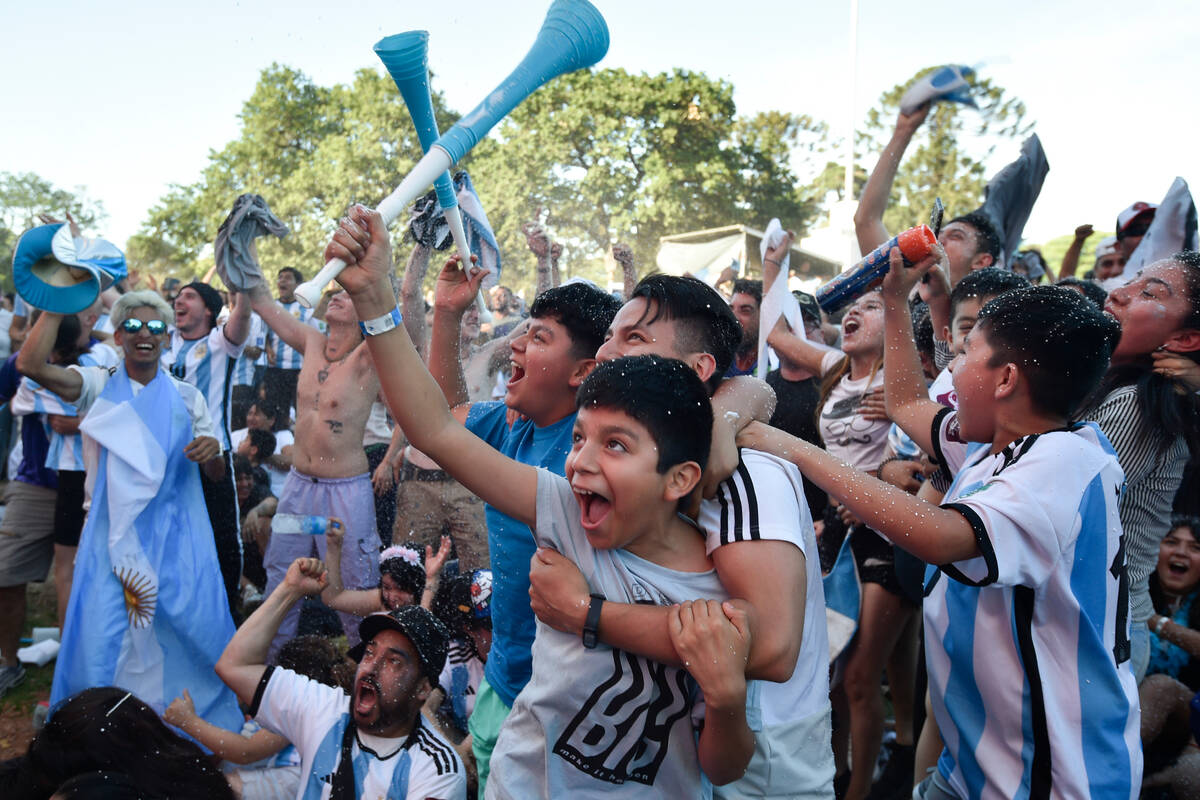 Argentina soccer fans celebrate their team's 2 - 0 victory over Mexico at the end of the World ...