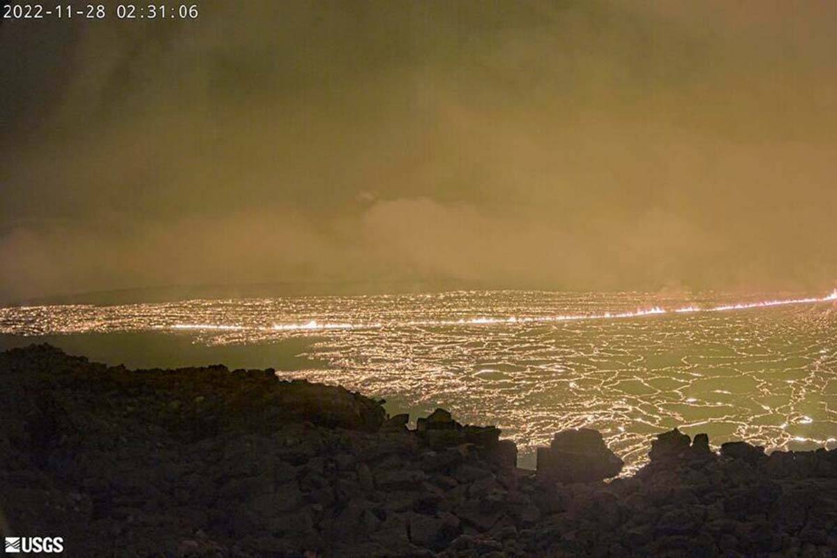 This image provided by the USGS Hawaiian Volcano Observatory shows a view from a research camer ...