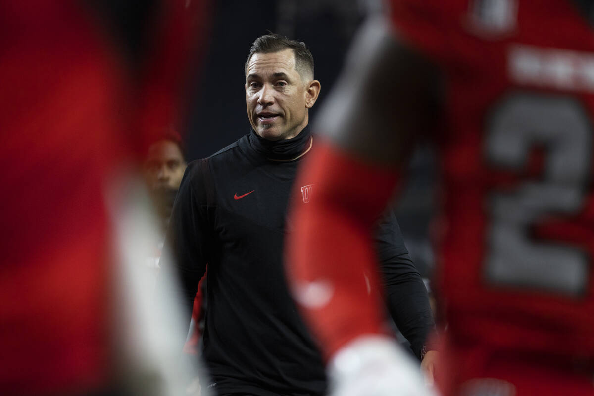 UNLV Rebels head coach Marcus Arroyo walks off the field after losing to Utah State at the end ...