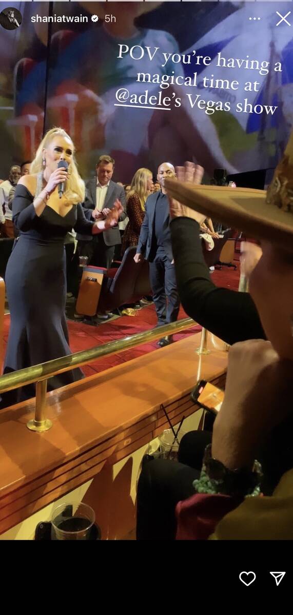 An Instagram story screen grab of Shania Twain attending "Weekends With Adele" on Friday, Nov. ...