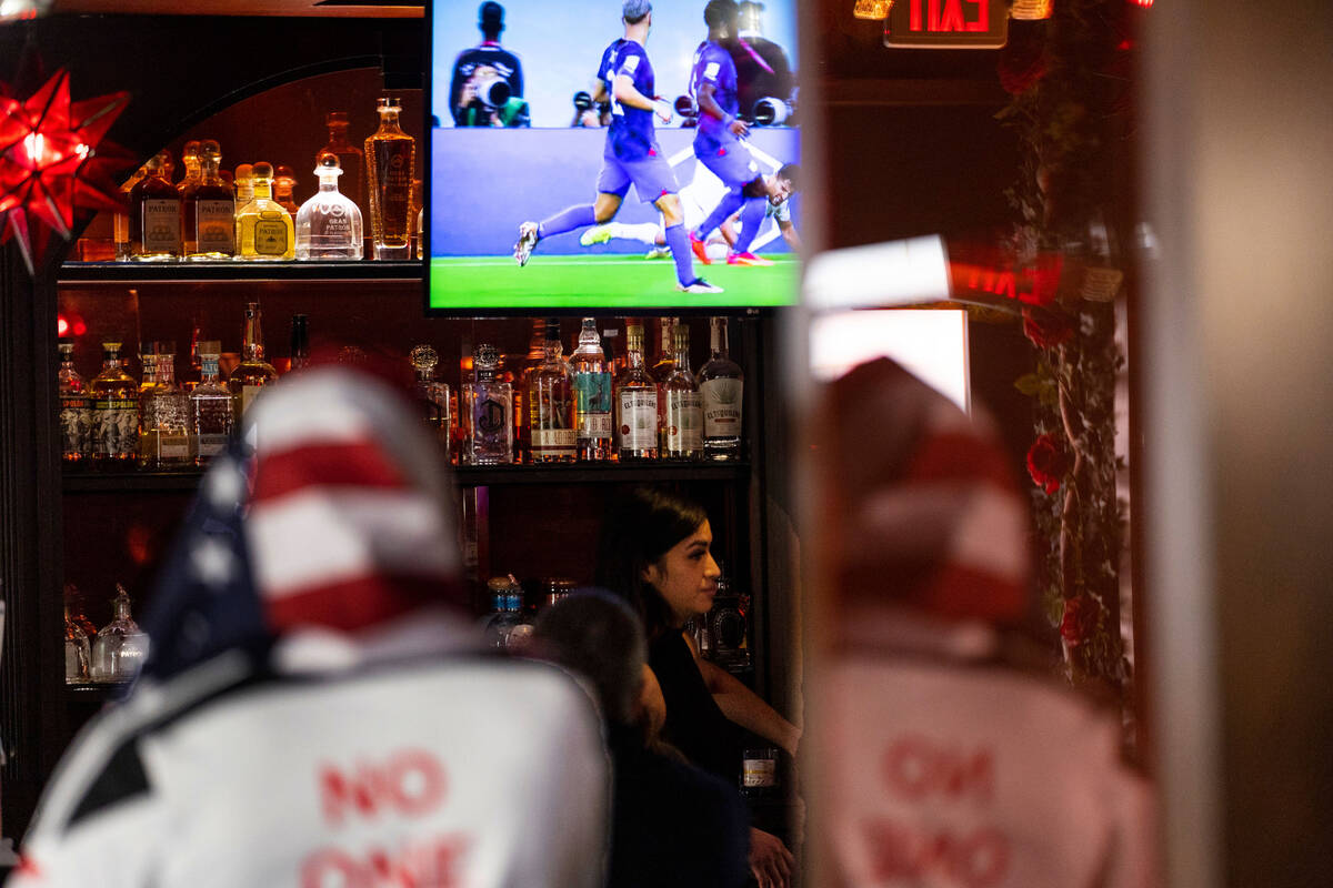 Charles King of Las Vegas watches the United States play against Iran in the World Cup, during ...
