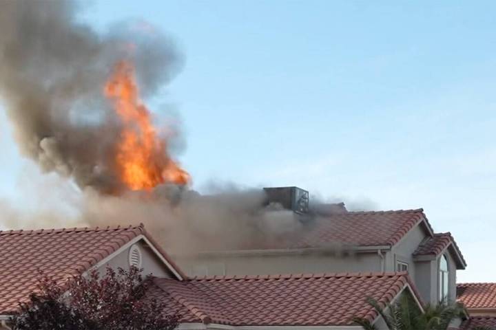 North Las Vegas Fire Department responds to a house fire on the 2200 block of Keller Court on M ...