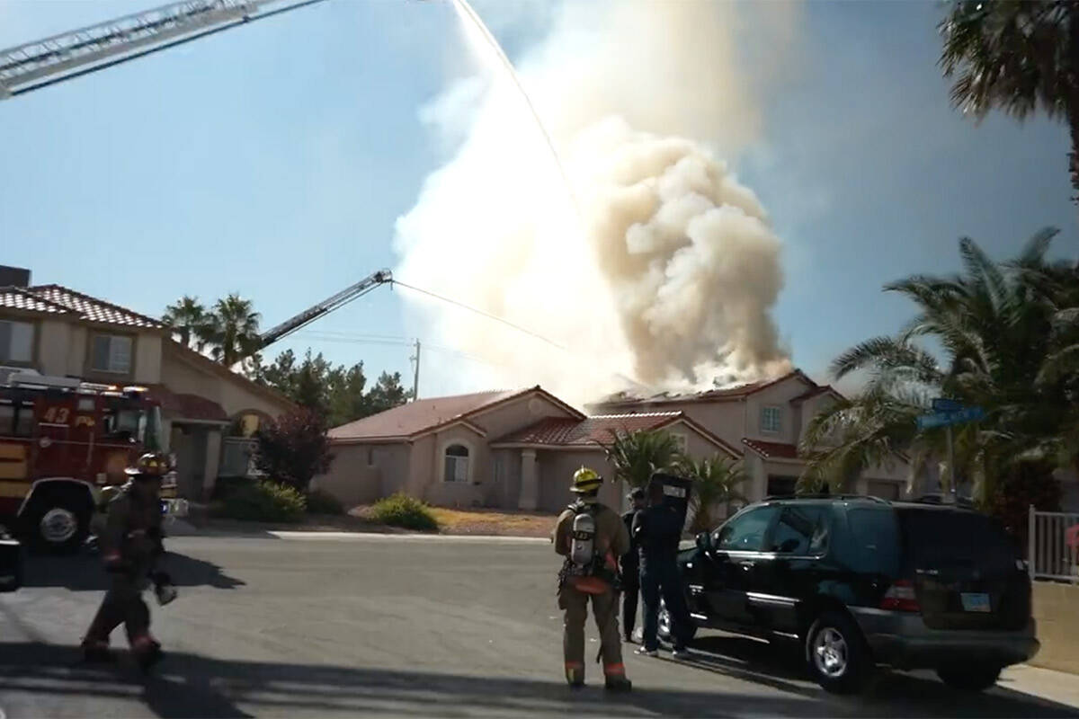 North Las Vegas Fire Department responds to a house fire on the 2200 block of Keller Court on M ...