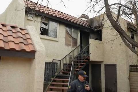 Firefighters respond to an apartment fire in the 2200 block of Sun Avenue in North Las Vegas on ...