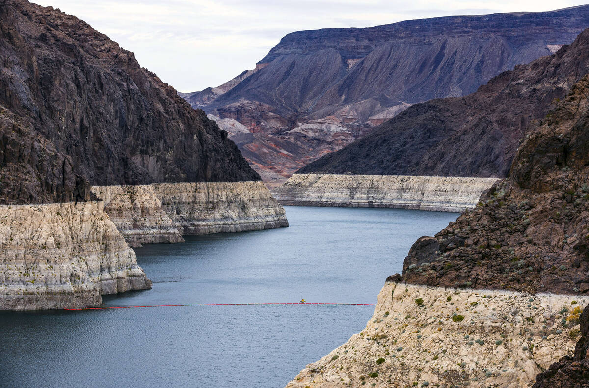 The bathtub ring on Lake Mead is well defined above Hoover Dam at the Lake Mead National Recrea ...