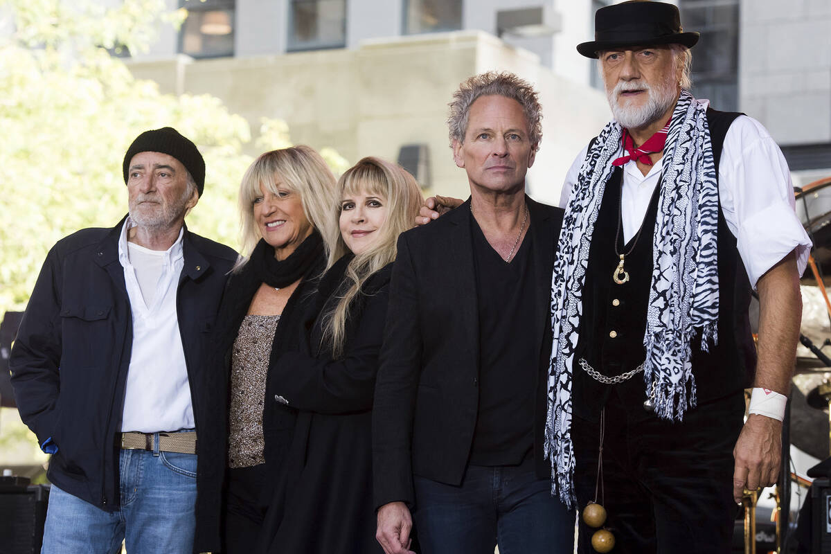 FILE - In this Oct. 9, 2014 file photo, John McVie, from left, Christine McVie, Stevie Nicks, L ...