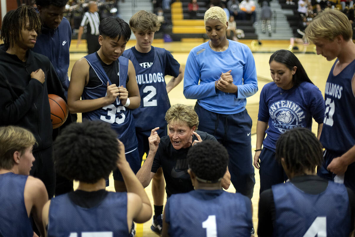 Centennial head coach Karen Weitz, who coaches the school’s boys and girls basketball te ...