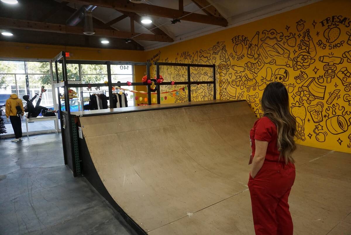 Amanda Quintanilla shows the Review-Journal the skate ramp inside Fresa's Skate Shop on Thursda ...