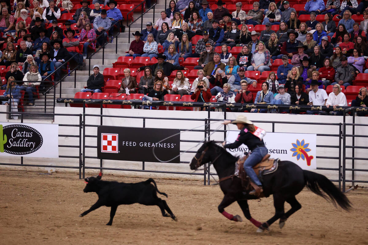 People watch the women's Wrangler National Finals Breakaway Roping event at the South Point Are ...