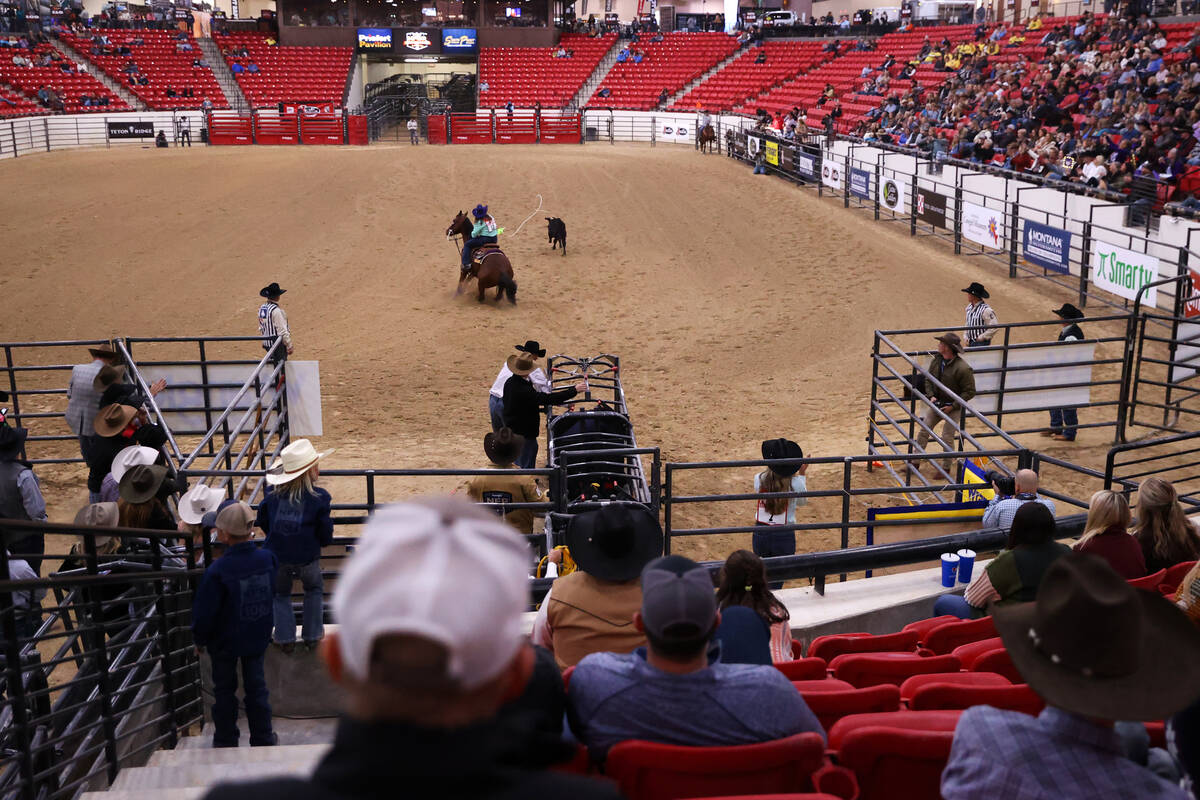 JJ Hampton competes in the women's Wrangler National Finals Breakaway Roping event at the South ...