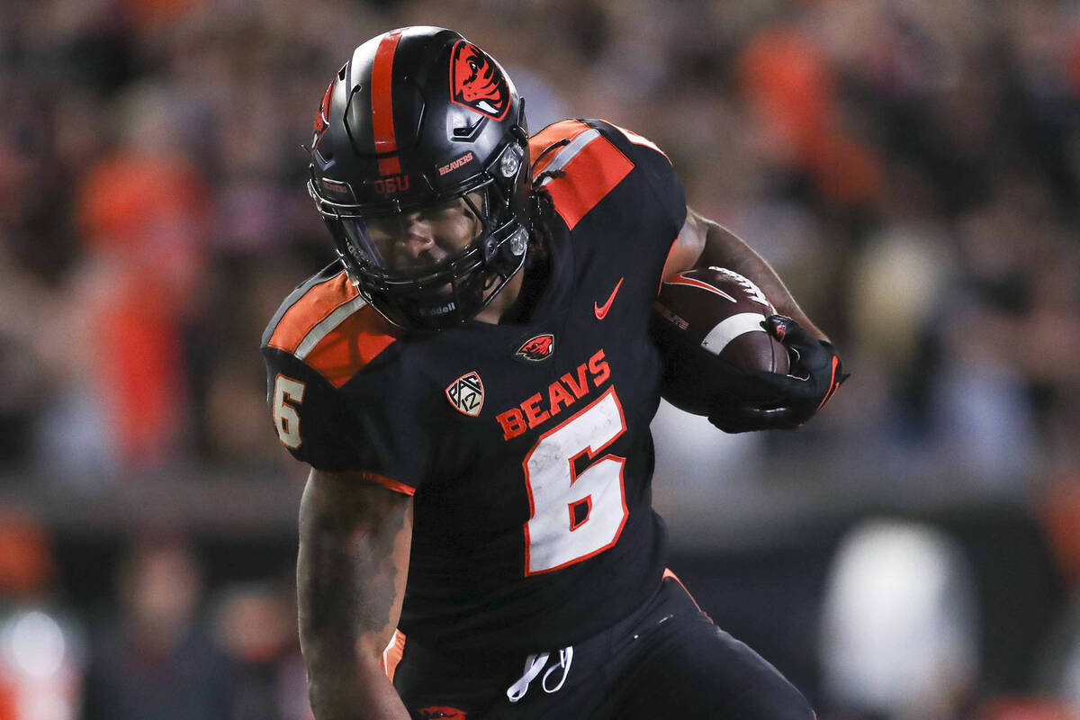 Oregon State running back Damien Martinez (6) plays during the second half of an NCAA college f ...