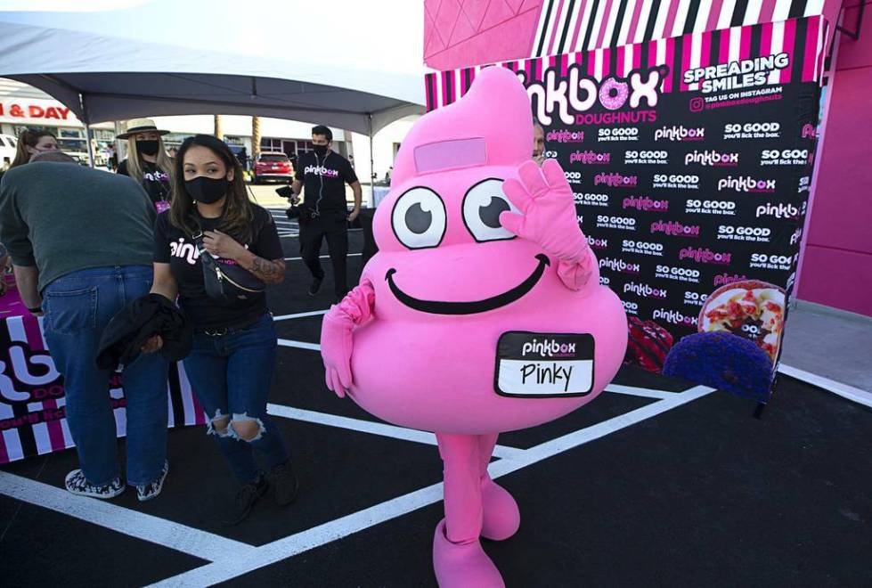 Pinkbox Doughnuts, with mascot Pinky shown, is celebrating its 10th anniversary on Dec. 21, 202 ...