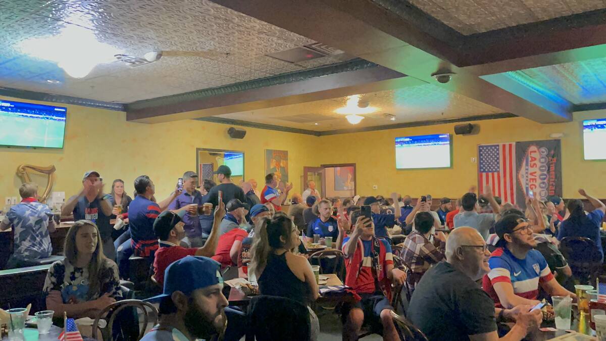 The Las Vegas chapter of the American Outlaws gathers to watch the United States play Mexico in ...