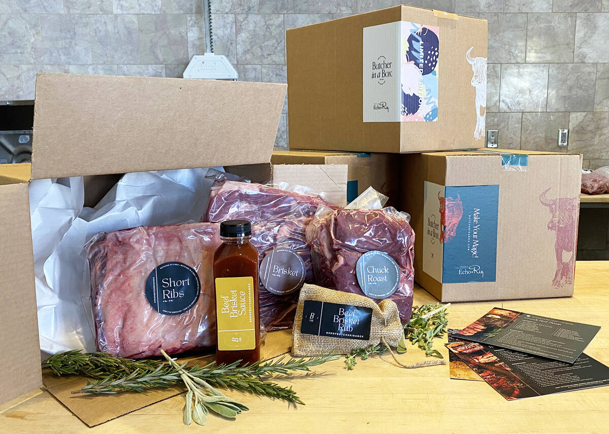 The Echo & Rig Butcher in a Box line features various beef cuts and meat accoutrements. (Butche ...