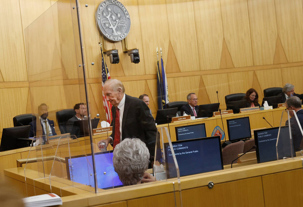 Deputy County Manager Jeff Wells leaves a meeting of the Clark County Commission at the Governm ...