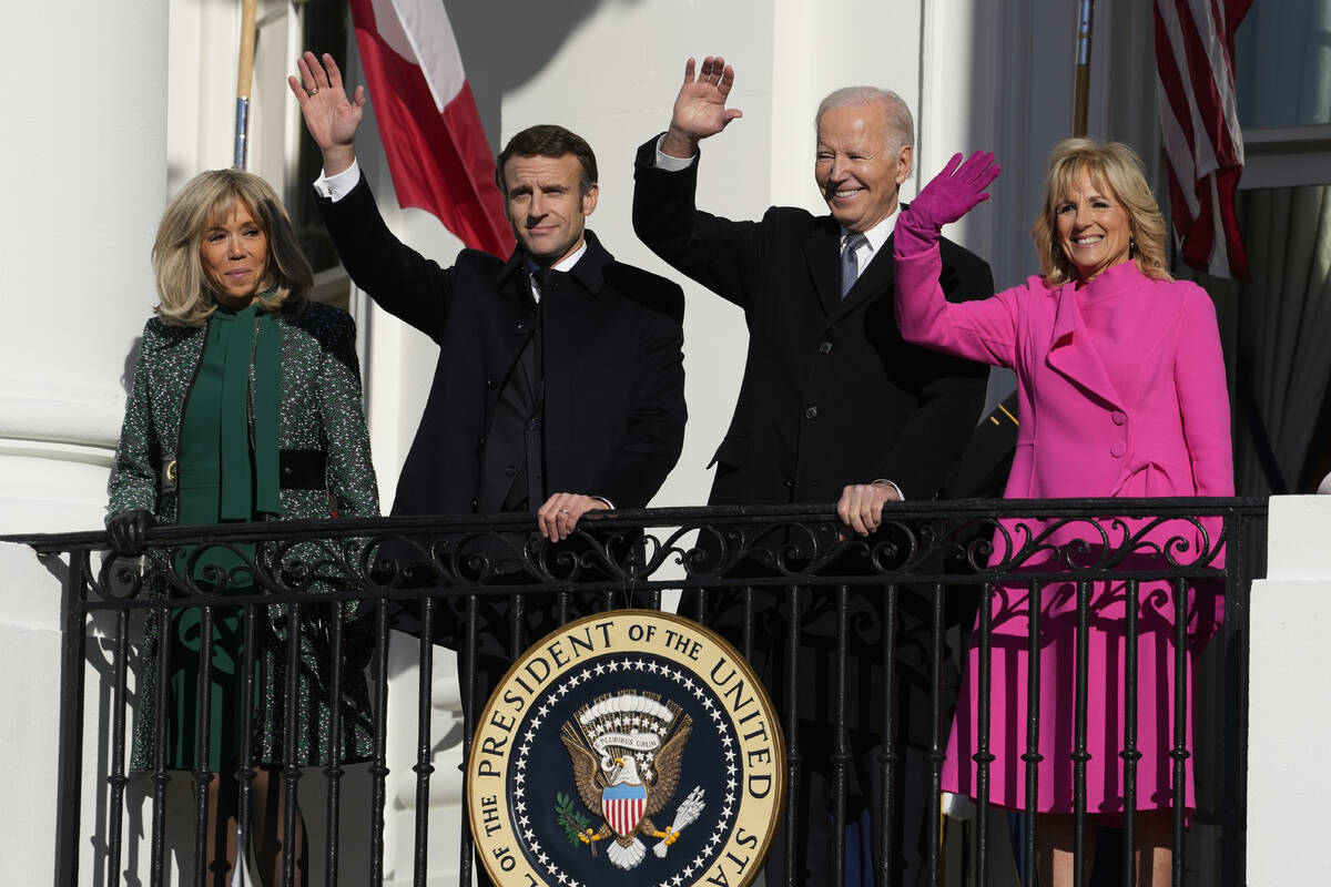 President Joe Biden and first lady Jill Biden with French President Emmanuel Macron and his wif ...