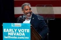 Rep. Steven Horsford, D-Nev., speaks during a rally with former President Barack Obama, Tuesday ...