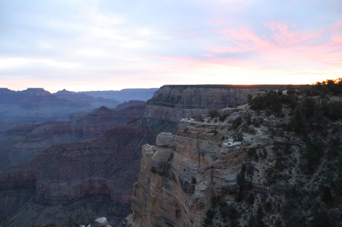 Wotan's Throne and Vishnu Temple at sunrise at Grand Canyon National Park on Dec. 31, 2017. (Ri ...