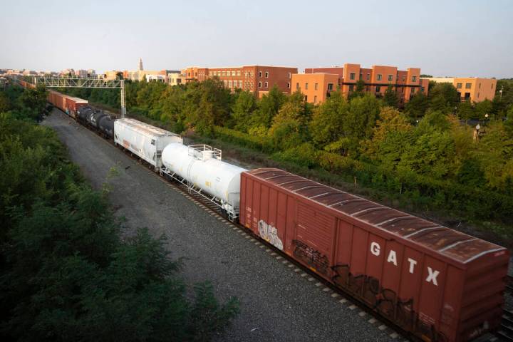 A CSX freight train travels through Alexandria, Va., Sept. 15, 2022. The Biden administration i ...