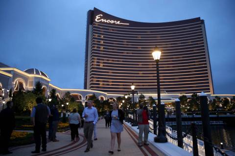 Guests take in the Mystic River during an invitation-only party at Encore Boston Harbor Thursda ...