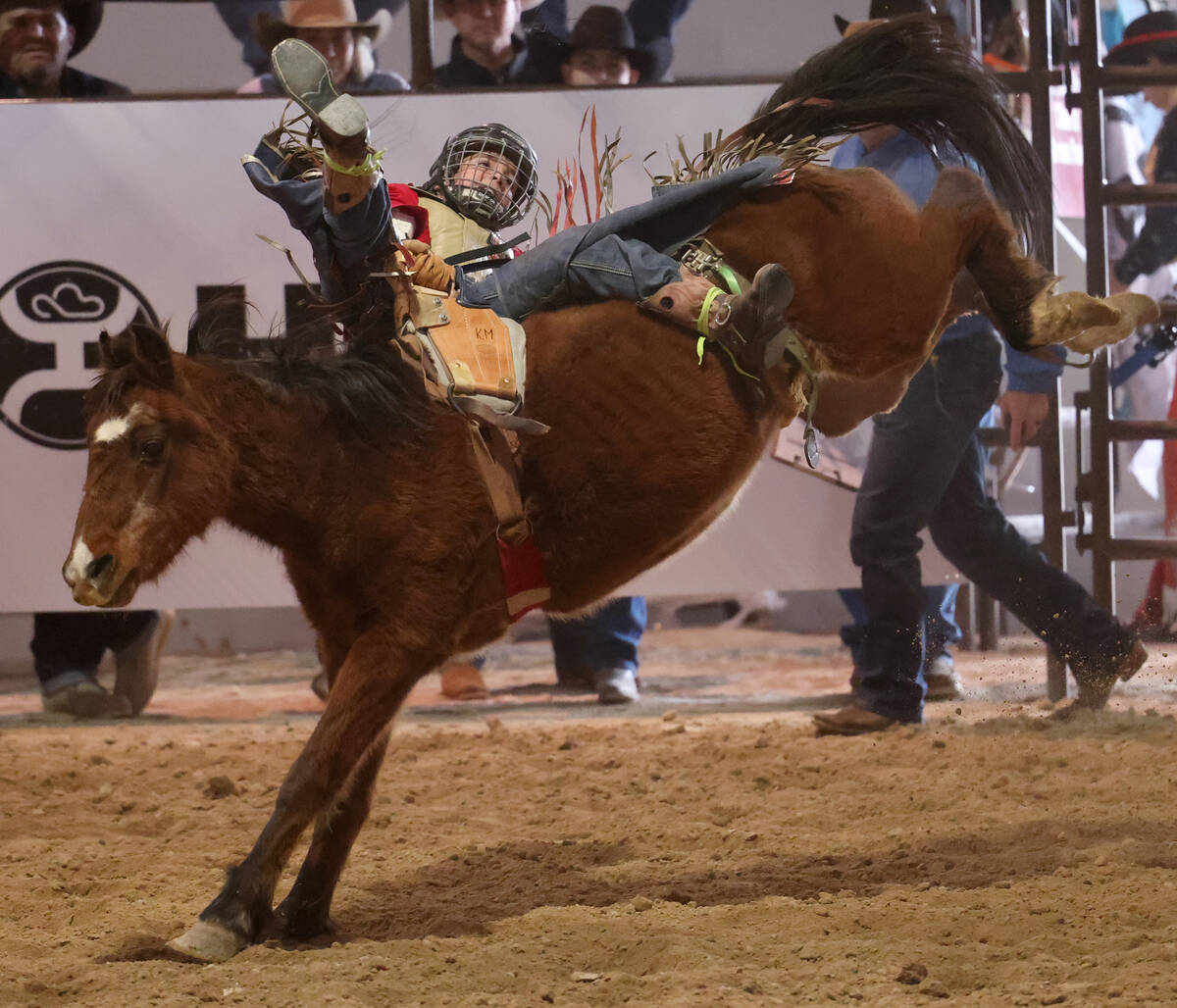 Kayne McPhee competes in the bareback event during the YETI Junior World Finals 2022 rodeo duri ...