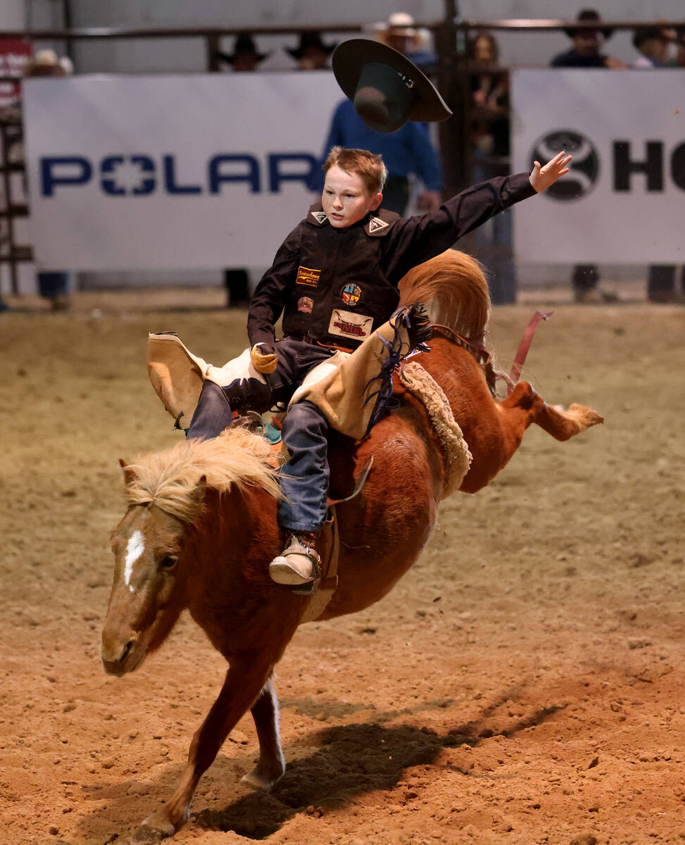 Zaden Keiss competes in the bareback event during the YETI Junior World Finals 2022 rodeo durin ...