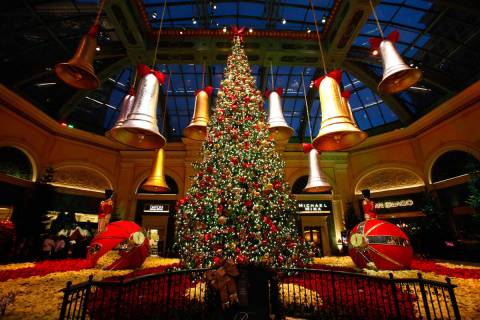 Decorations are seen after the Christmas tree lighting at the Bellagio Conservatory and Botanic ...